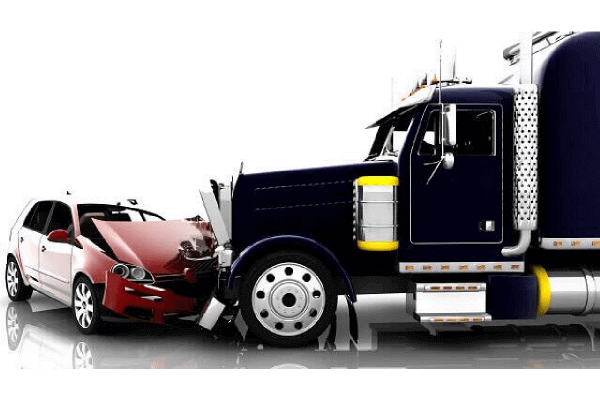 head on collision between sedan and a semi-truck